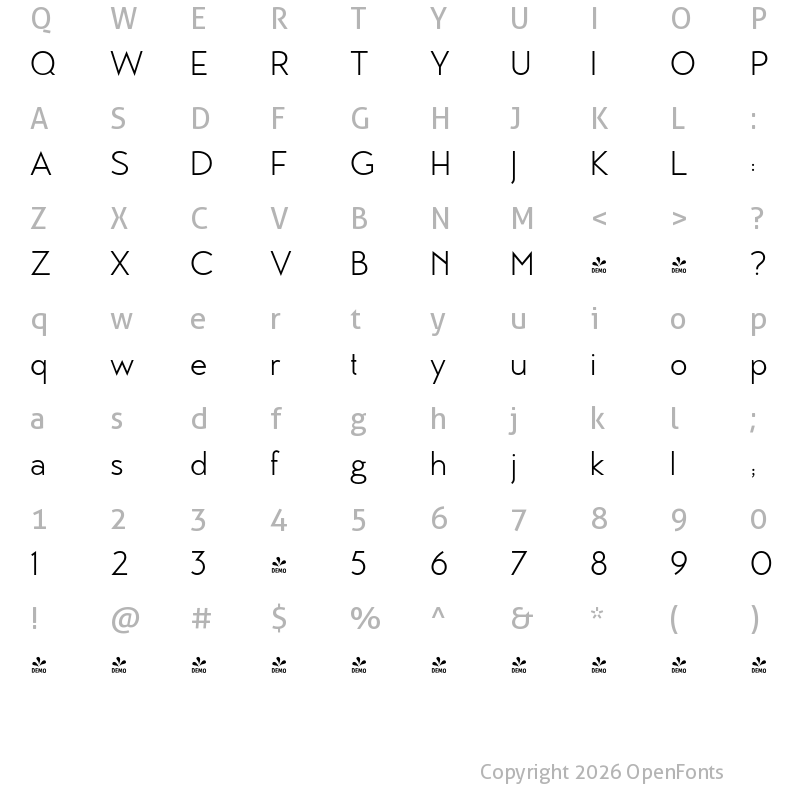 Character Map of FONTSPRING DEMO - MB Vinatage Book