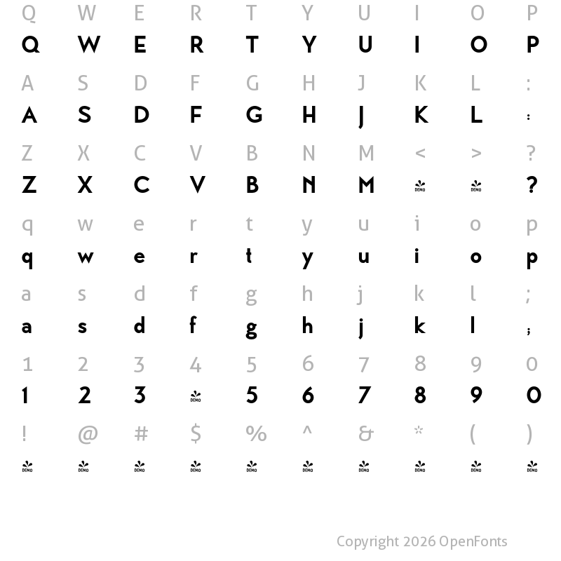 Character Map of FONTSPRING DEMO - MB Vinatage Heavy