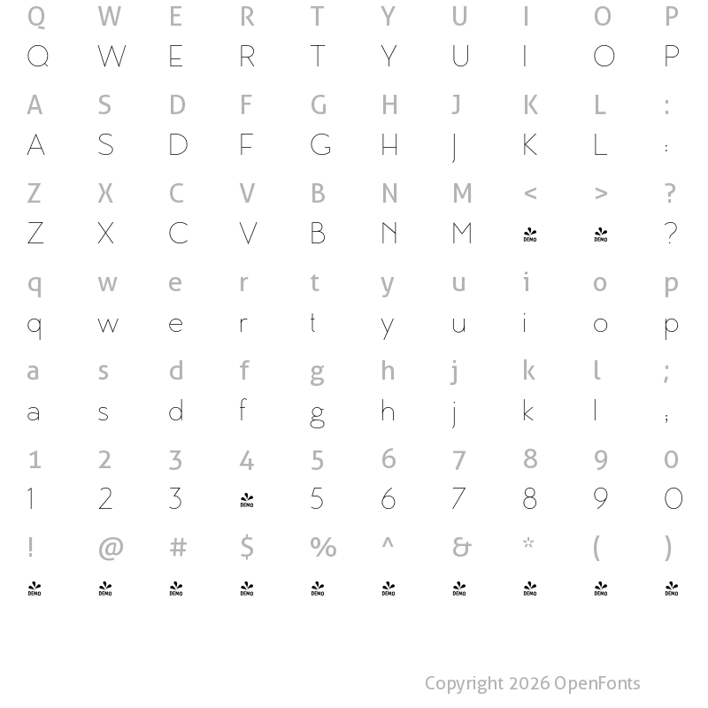 Character Map of FONTSPRING DEMO - MB Vinatage Thin