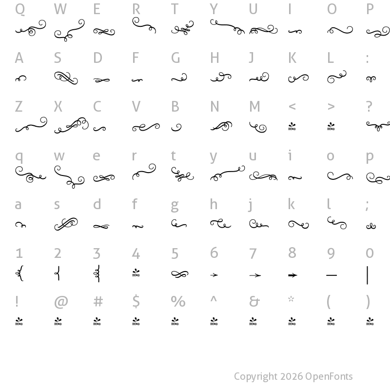 Character Map of FONTSPRING DEMO - Melany Lane Ornaments Bold