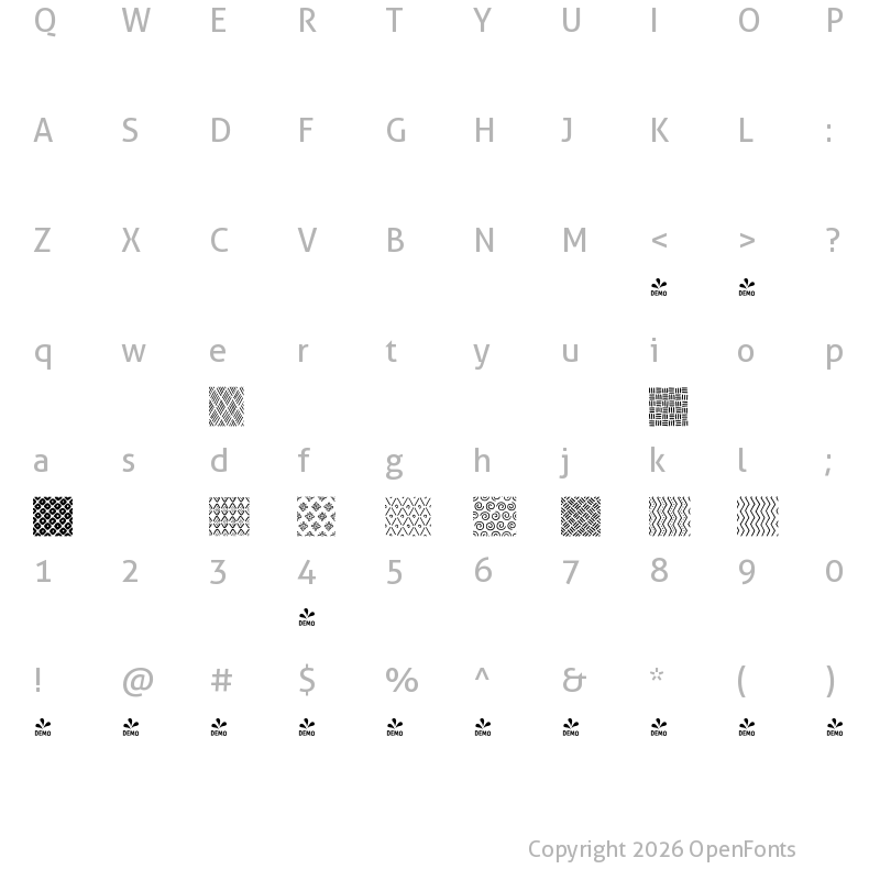 Character Map of FONTSPRING DEMO - Melany Lane Patterns Regular