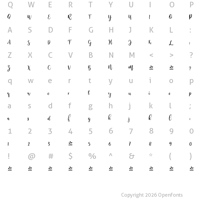 Character Map of FONTSPRING DEMO - Melloner Regular