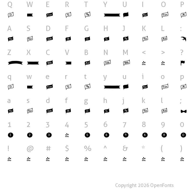Character Map of FONTSPRING DEMO - Meltow Extras Regular