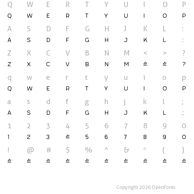 Character Map of FONTSPRING DEMO - Meltow San 100 Rust Regular