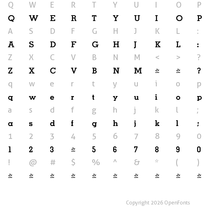 Character Map of FONTSPRING DEMO - MementorBold Regular