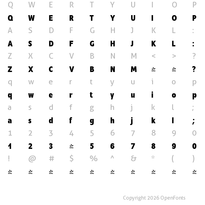Character Map of FONTSPRING DEMO - Mensa Cond Book Bold
