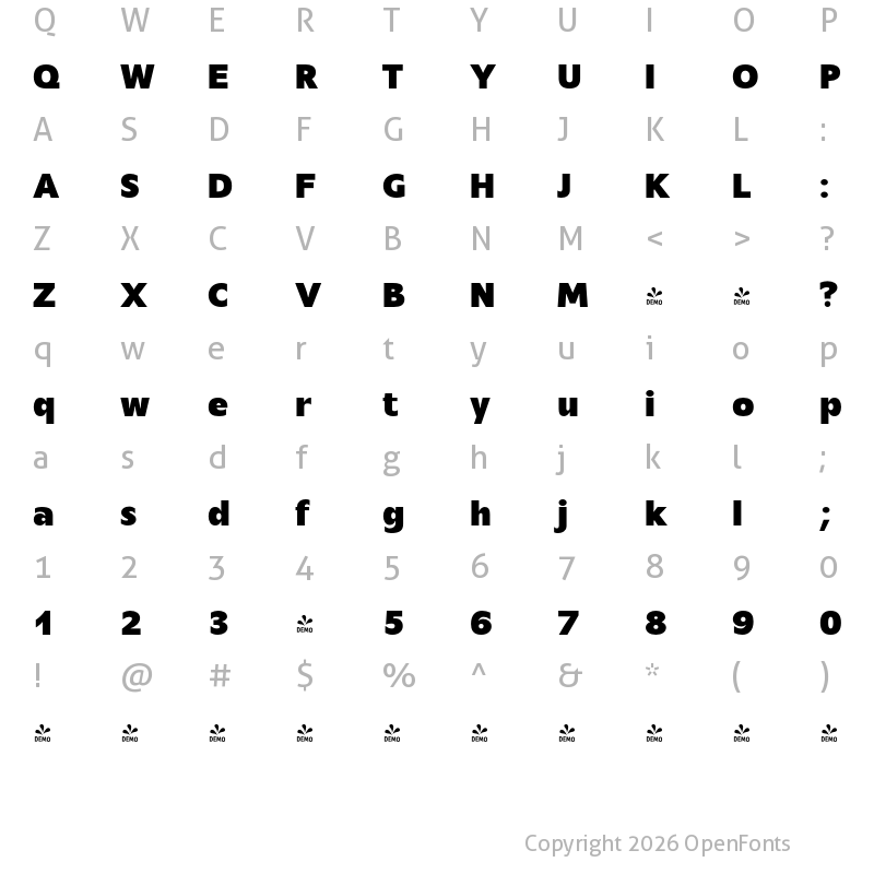 Character Map of FONTSPRING DEMO - Mensa Regular Bold