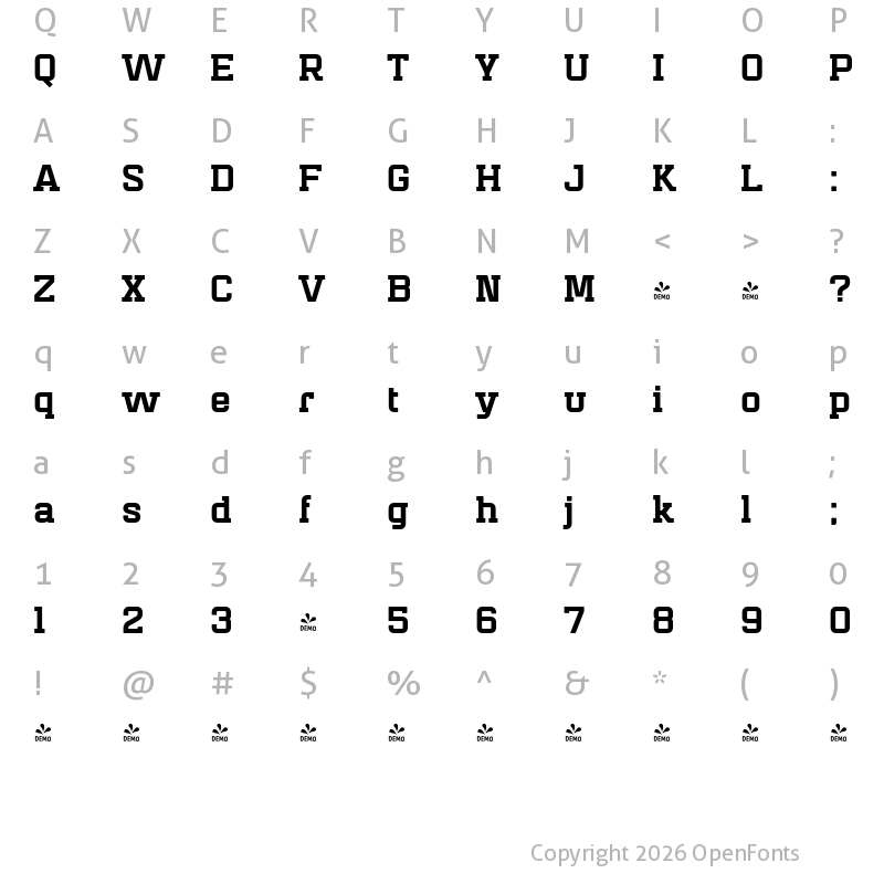 Character Map of FONTSPRING DEMO - Mensura Slab Black Regular