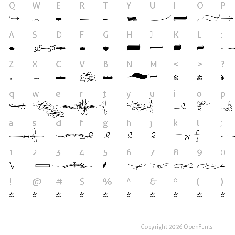 Character Map of FONTSPRING DEMO - Mercury Ornaments Regular Regular
