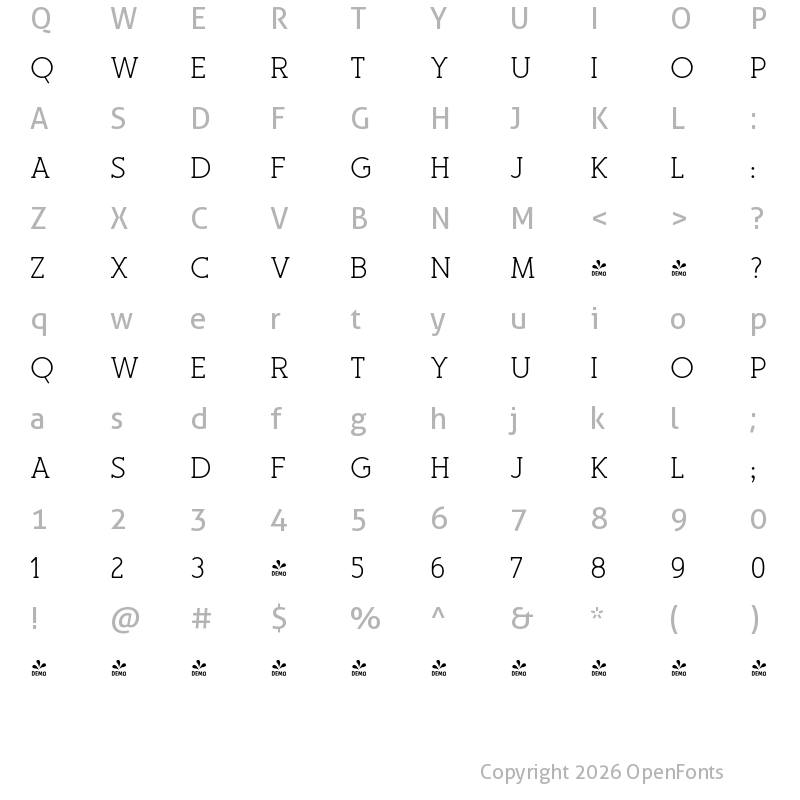 Character Map of FONTSPRING DEMO - Merlo Round Serif Regular Regular