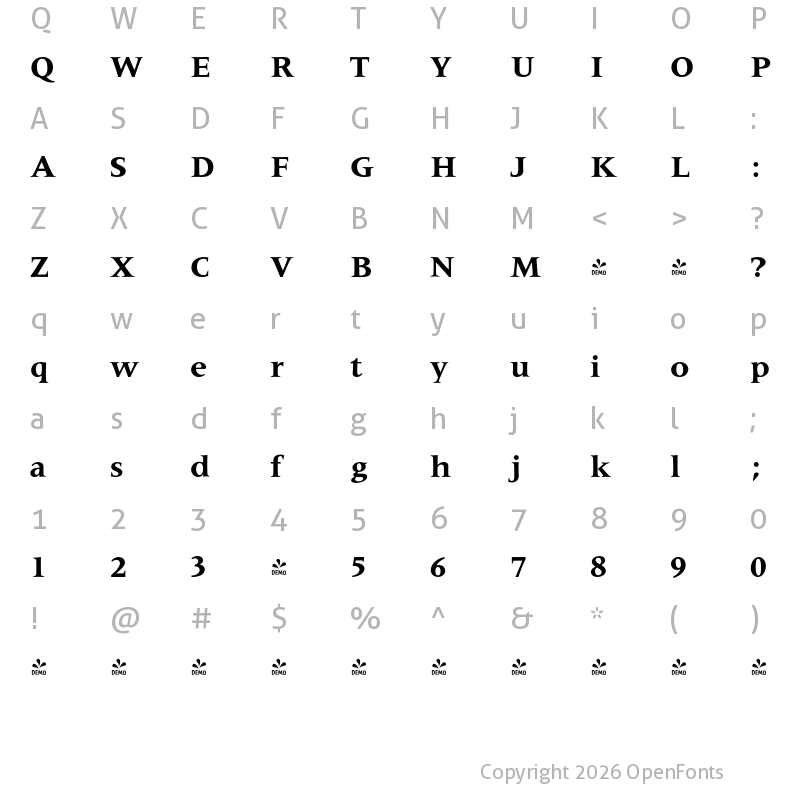 Character Map of FONTSPRING DEMO - Metaphor Bold