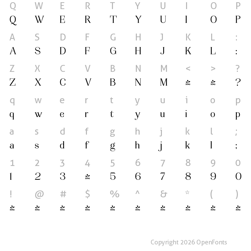 Character Map of FONTSPRING DEMO - Metisha Regular
