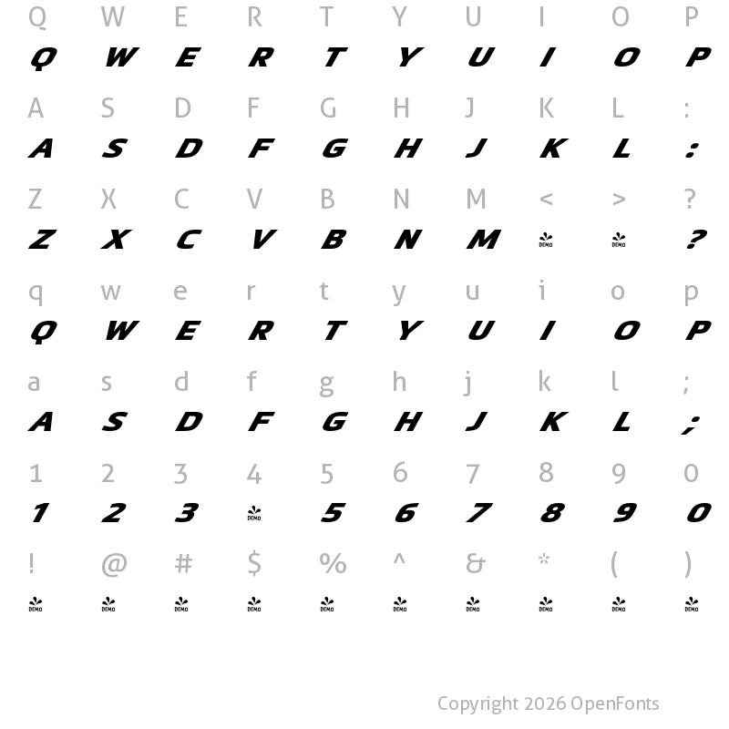 Character Map of FONTSPRING DEMO - Metronic Pro Wide Extenso Heavy Regular