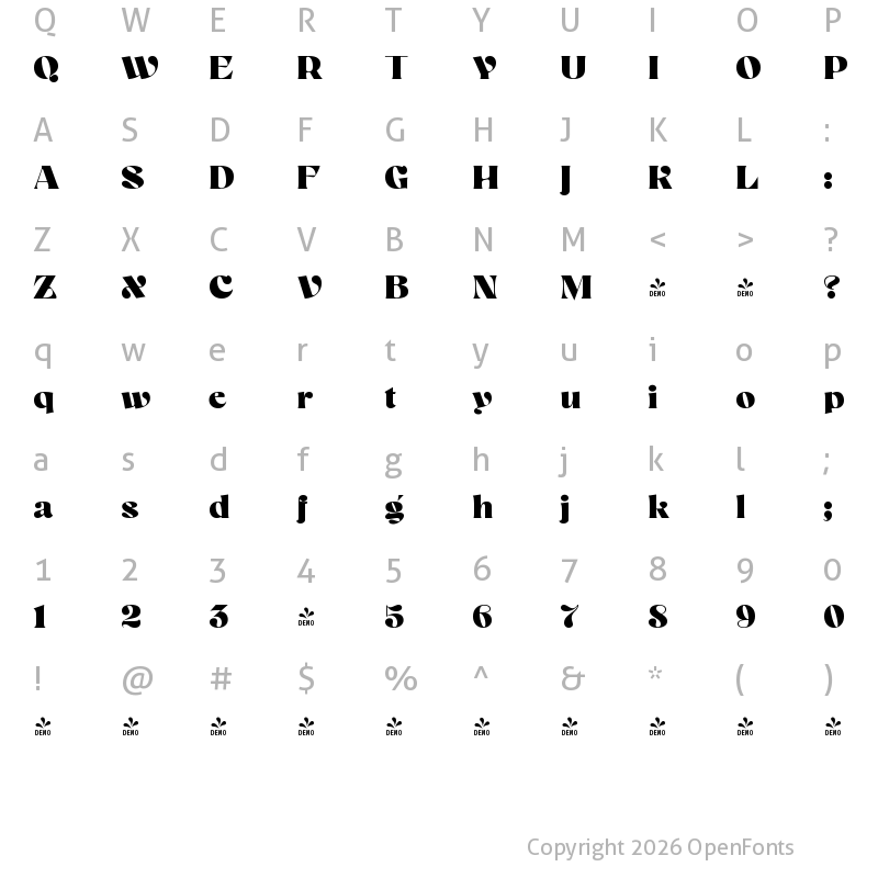 Character Map of FONTSPRING DEMO - Mezzotint CF Regular