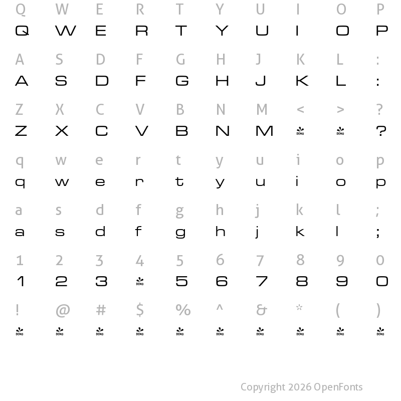 Character Map of FONTSPRING DEMO - MicrogrammaExtDMed Regular
