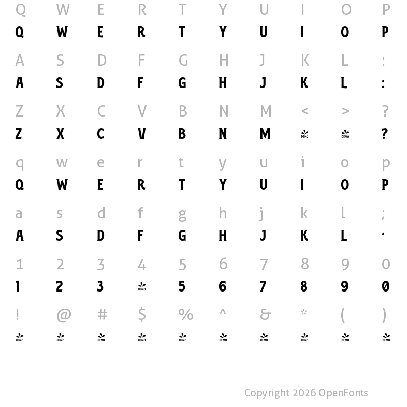 Character Map of FONTSPRING DEMO - Midgrow Regular