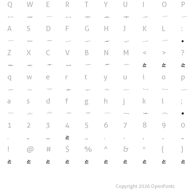 Character Map of FONTSPRING DEMO - Mila Script Ornaments Regular