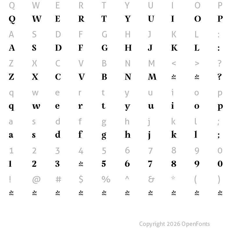 Character Map of FONTSPRING DEMO - Milas Disp Heavy Heavy