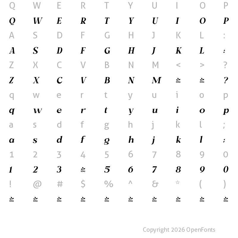 Character Map of FONTSPRING DEMO - Milk and Balls Italic Medium Italic