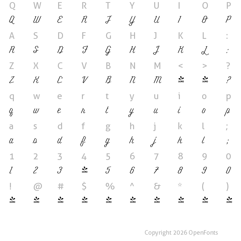 Character Map of FONTSPRING DEMO - Millie Round Light Regular