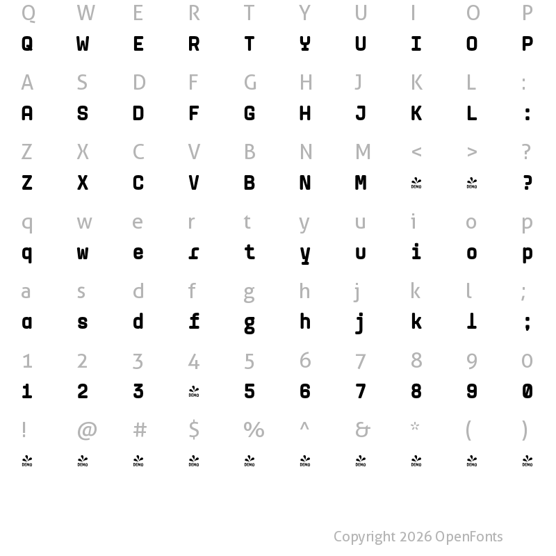 Character Map of FONTSPRING DEMO - Mingray Mono Bold
