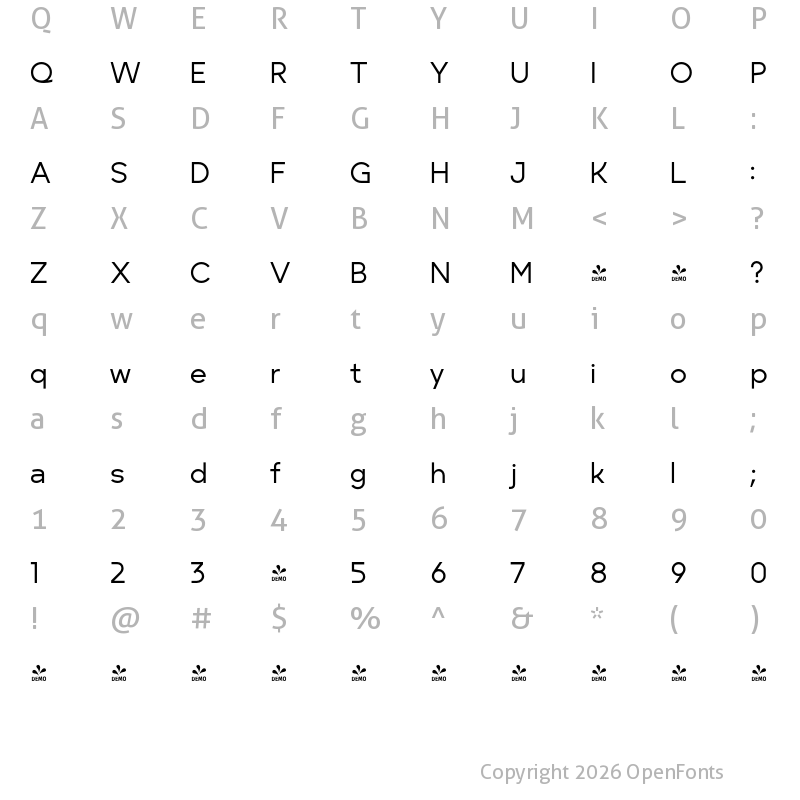 Character Map of FONTSPRING DEMO - Minork Sans Regular