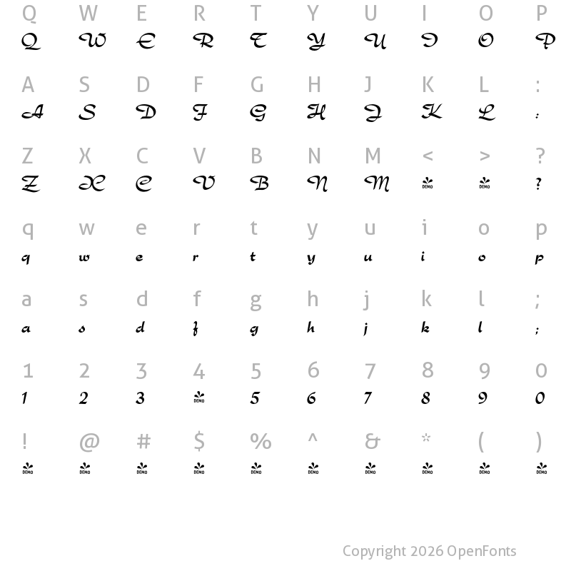 Character Map of FONTSPRING DEMO - Minuet Pro Bold
