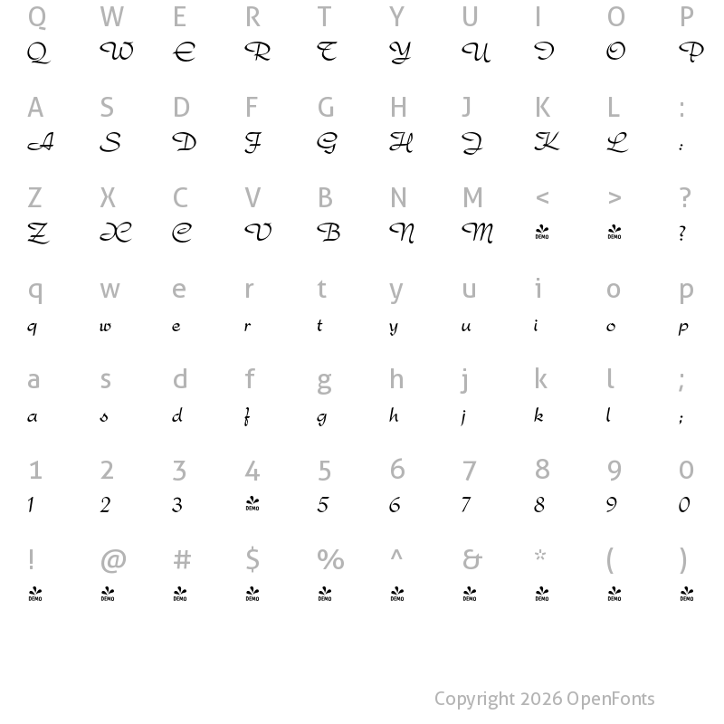 Character Map of FONTSPRING DEMO - Minuet Pro Regular