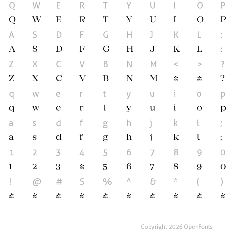 Character Map of FONTSPRING DEMO - Mirador Book Regular