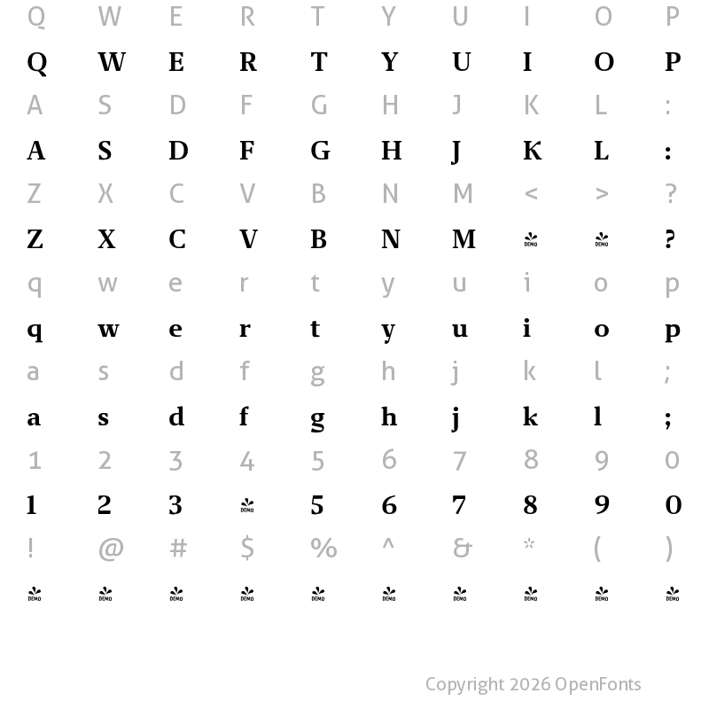 Character Map of FONTSPRING DEMO - Miragem SemiBold Regular