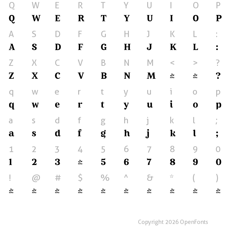 Character Map of FONTSPRING DEMO - Mireille Bold