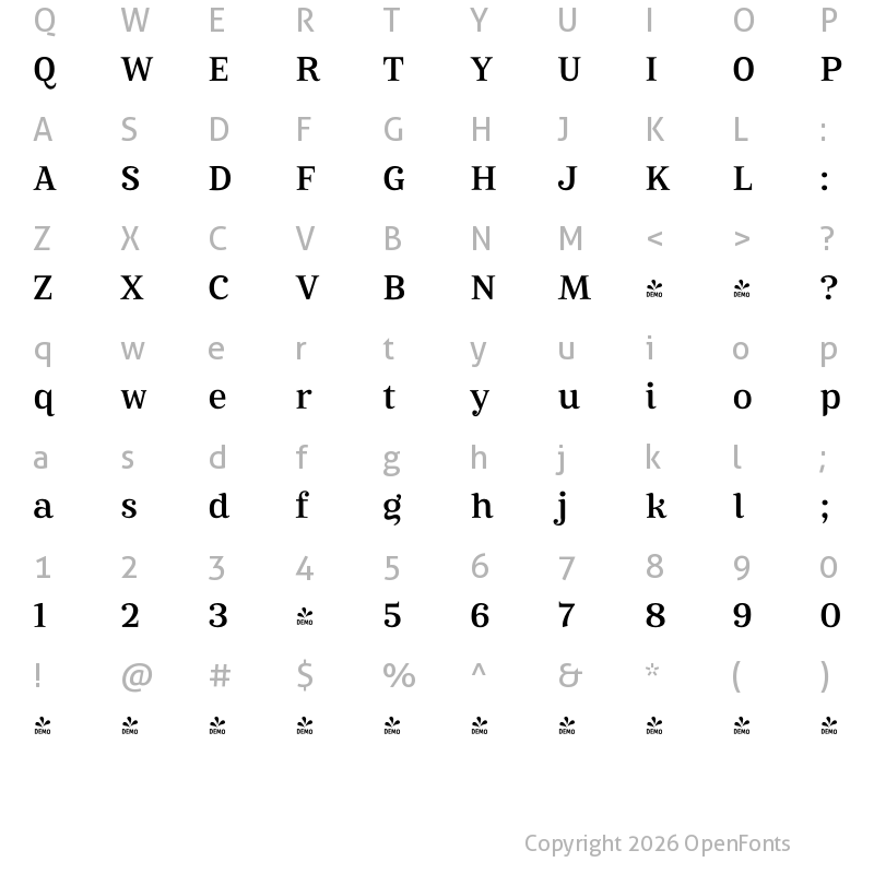 Character Map of FONTSPRING DEMO - Mireille Medium Regular