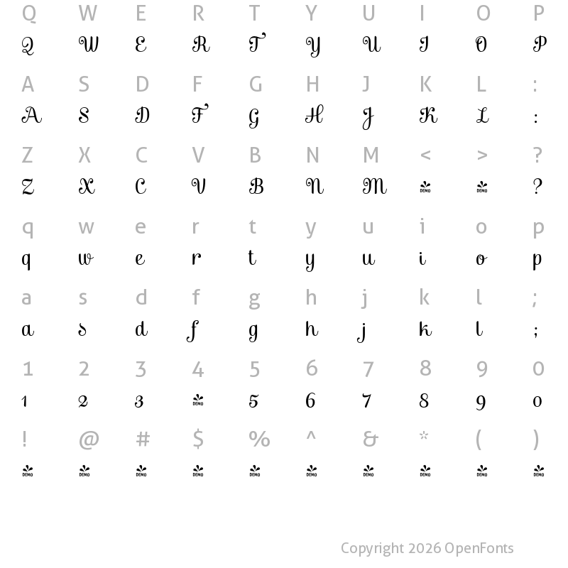Character Map of FONTSPRING DEMO - Mishka Regular