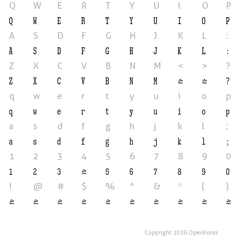 Character Map of FONTSPRING DEMO - Mitigate Rg Regular