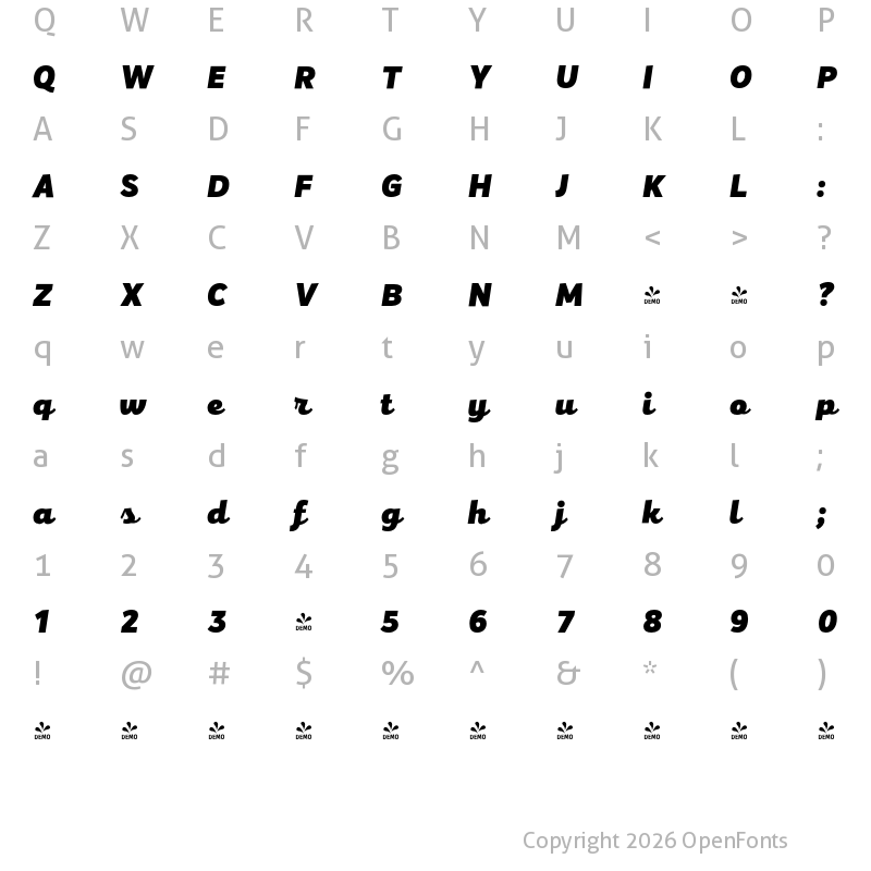Character Map of FONTSPRING DEMO - Mixa Black Regular