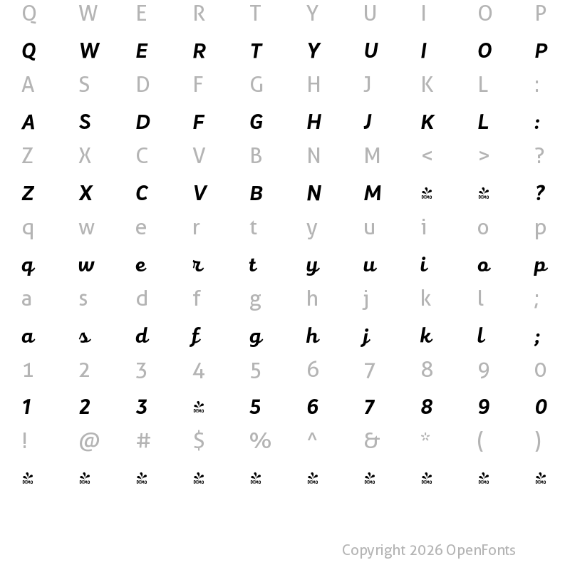 Character Map of FONTSPRING DEMO - Mixa Bold Regular