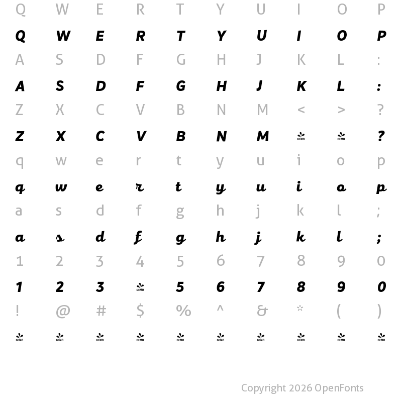 Character Map of FONTSPRING DEMO - Mixa Extra Bold Regular