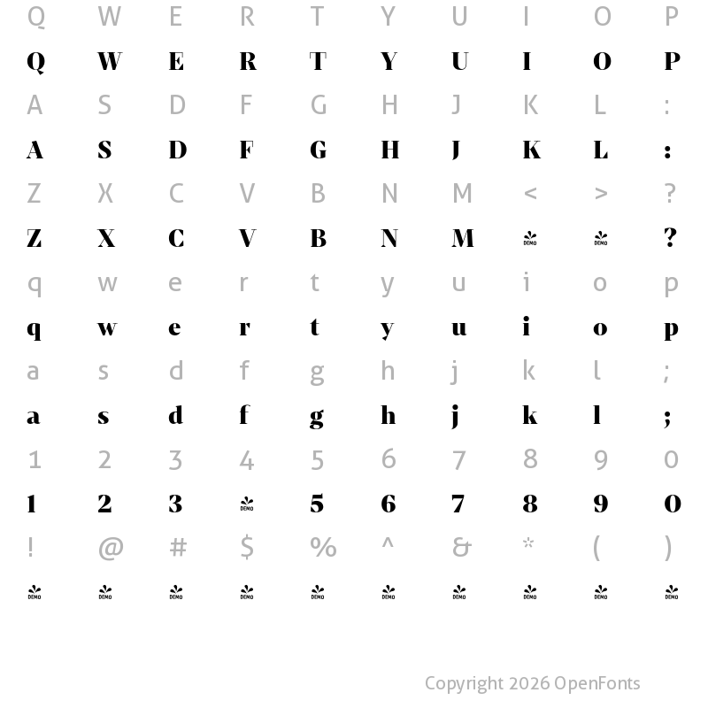 Character Map of FONTSPRING DEMO - Mixta Didone Alt Black Regular