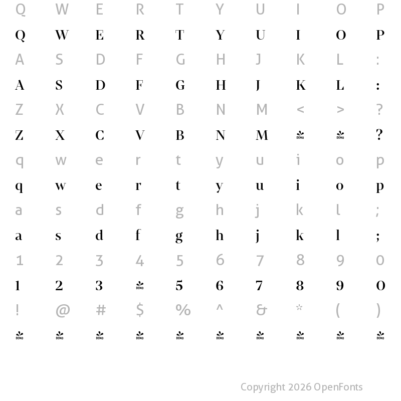 Character Map of FONTSPRING DEMO - Mixta Didone Alt Medium Regular