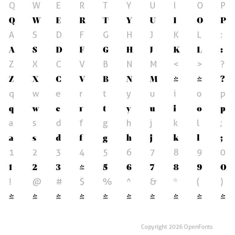 Character Map of FONTSPRING DEMO - Mixta Didone Heavy Regular