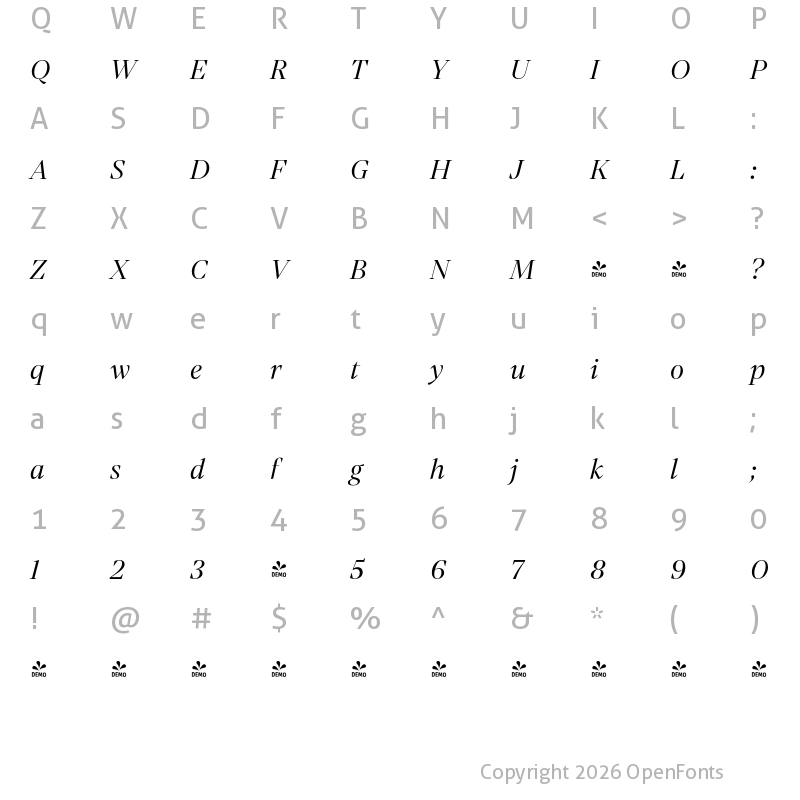 Character Map of FONTSPRING DEMO - Mixta Pro It Regular