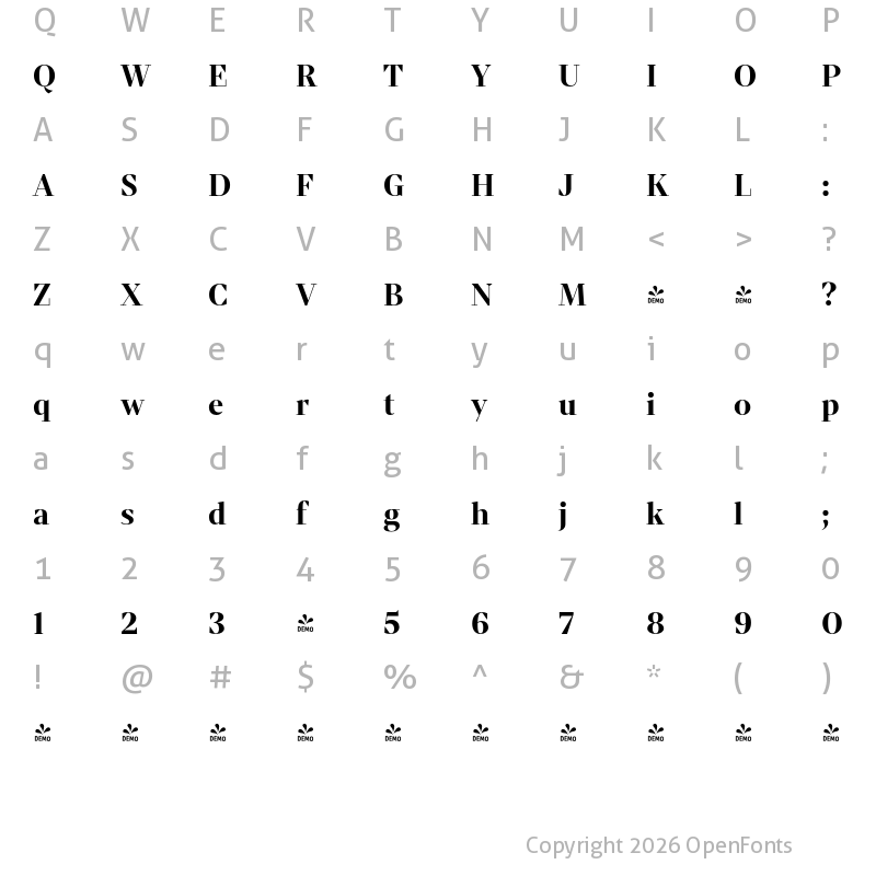 Character Map of FONTSPRING DEMO - Mixta Sharp Alt Bold Regular