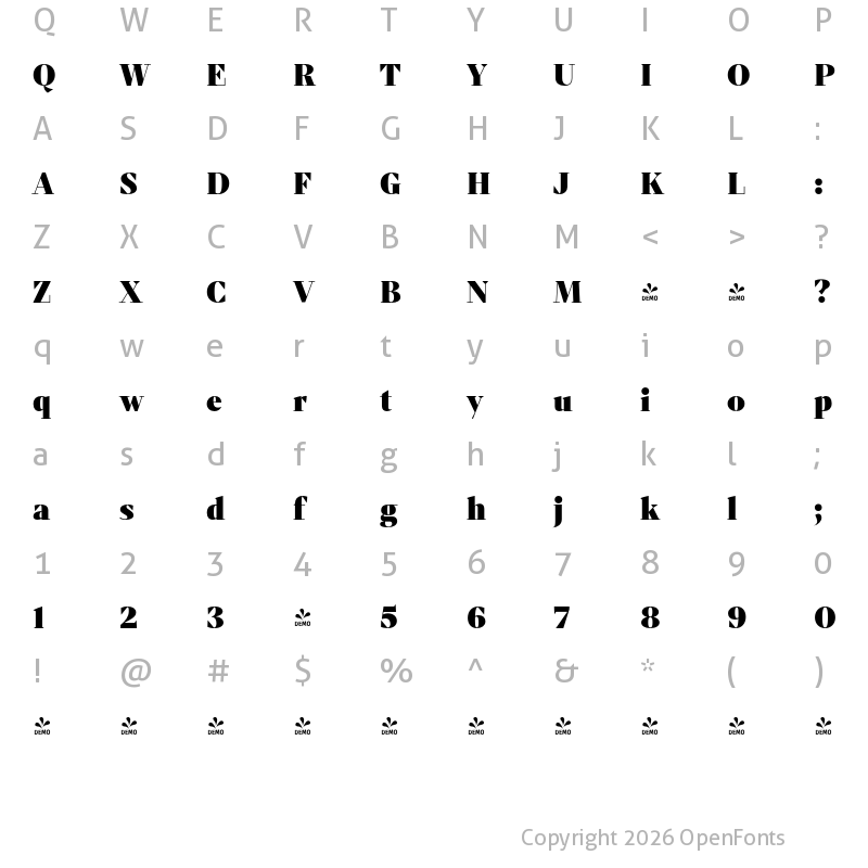 Character Map of FONTSPRING DEMO - Mixta Sharp Alt Heavy Regular