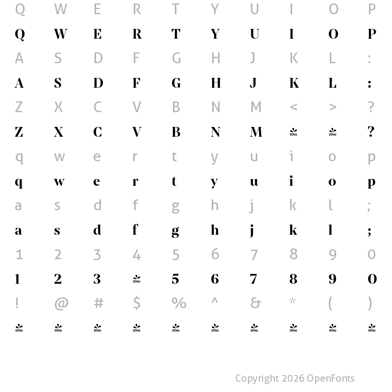Character Map of FONTSPRING DEMO - Mixta Sharp Bold Regular