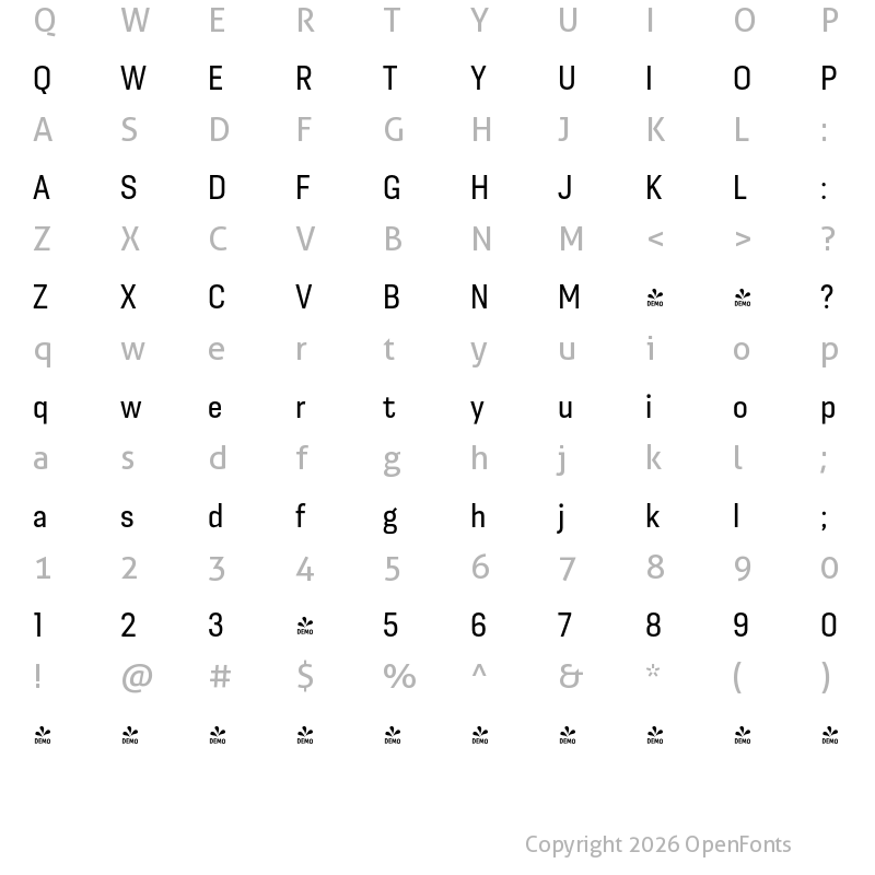 Character Map of FONTSPRING DEMO - Moderna Sans Cnd Regular