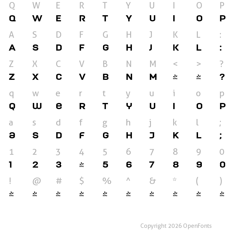 Character Map of FONTSPRING DEMO - ModernaUnicase Black Regular