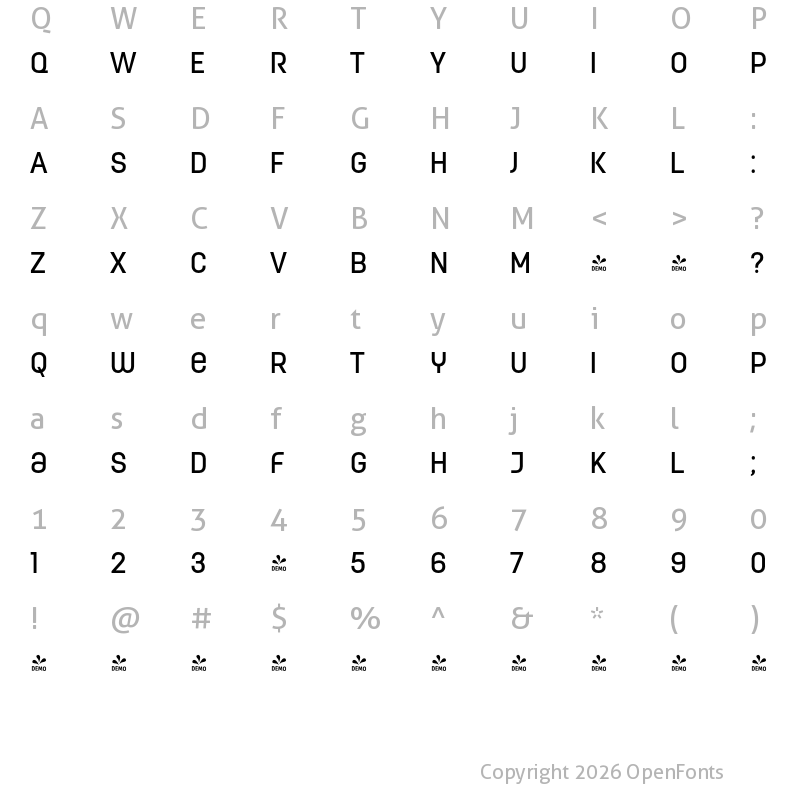 Character Map of FONTSPRING DEMO - ModernaUnicase Condensed Medium Regular