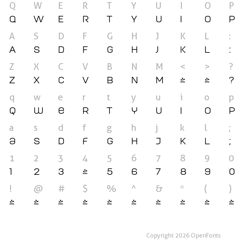 Character Map of FONTSPRING DEMO - ModernaUnicase Light Regular