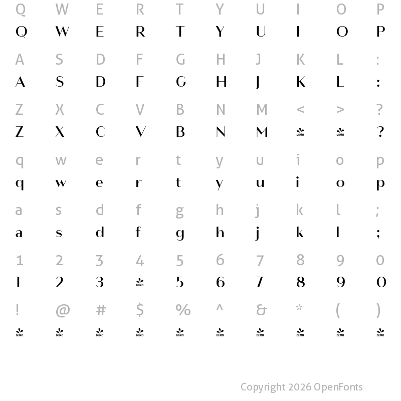 Character Map of FONTSPRING DEMO - Modny SemiBold Regular