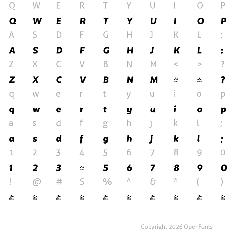 Character Map of FONTSPRING DEMO - Mohr Bold It Regular